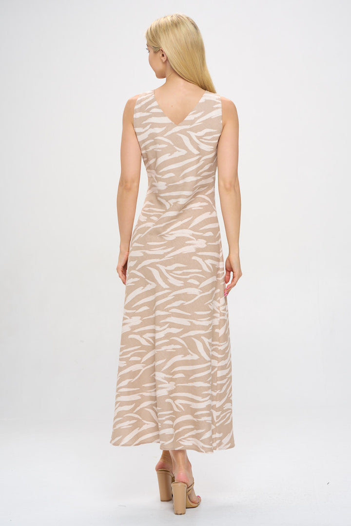 Abstract Print V neck Maxi Sleeveless Dress-4