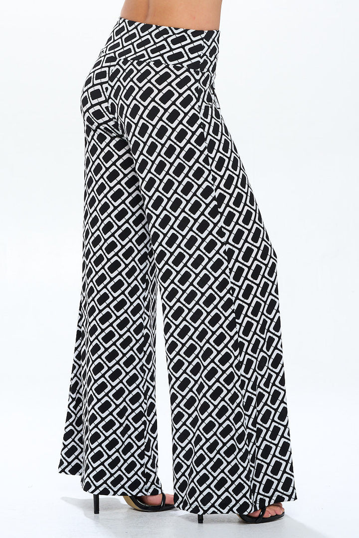 Knit Print Wide Leg Pants with Thick Waistband-2