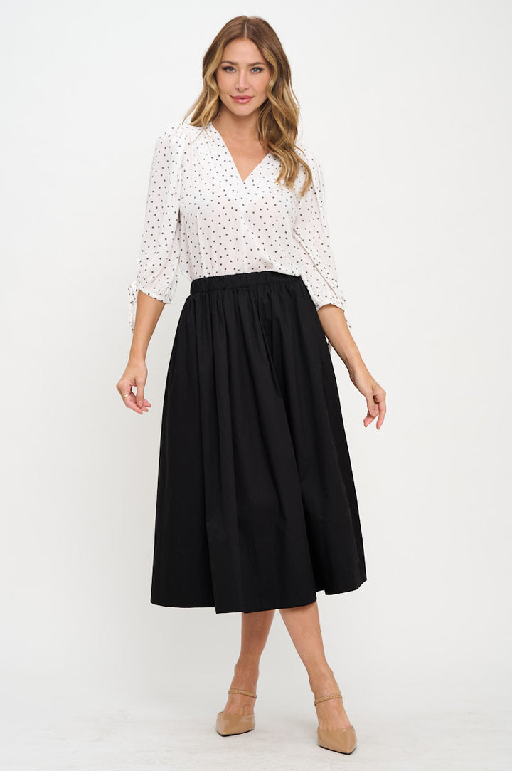 Polka Dot Semi Sheer V neck Top with Sleeve Tie-4