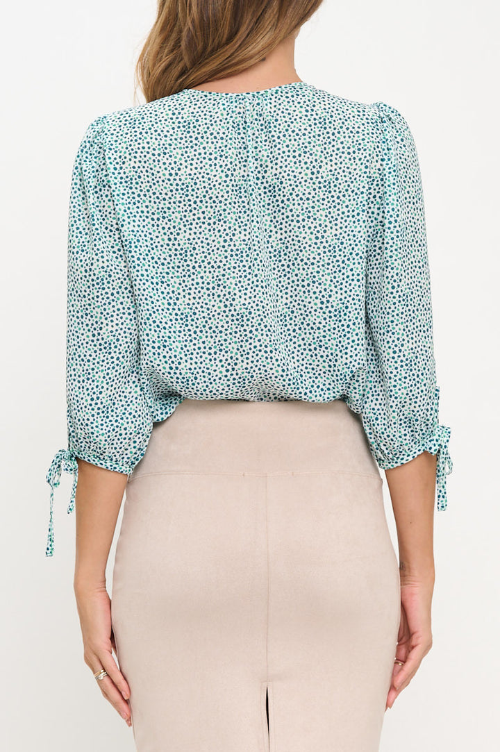 Polka Dot V neck 3/4 Sleeve Top-3