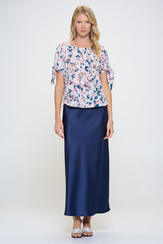 Flower Print Short Sleeve Top-4