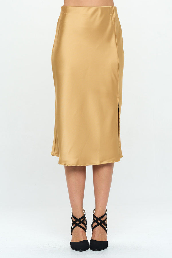Solid Satin Midi Skirt-0