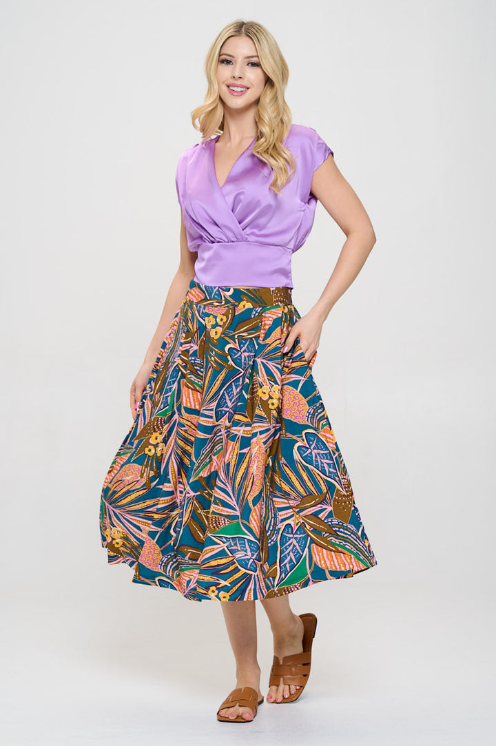 Solid Satin V neck Crop Top w Smock Back Detail-4