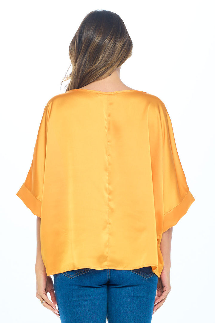 Stretch Satin Solid Round neck Oversize Top-2