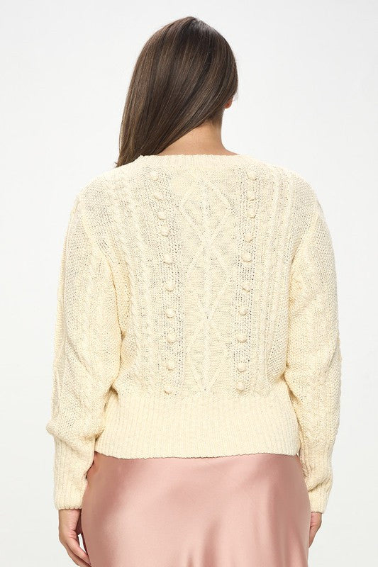 Knit Round neck Pullover Sweater with Braid Detail-3