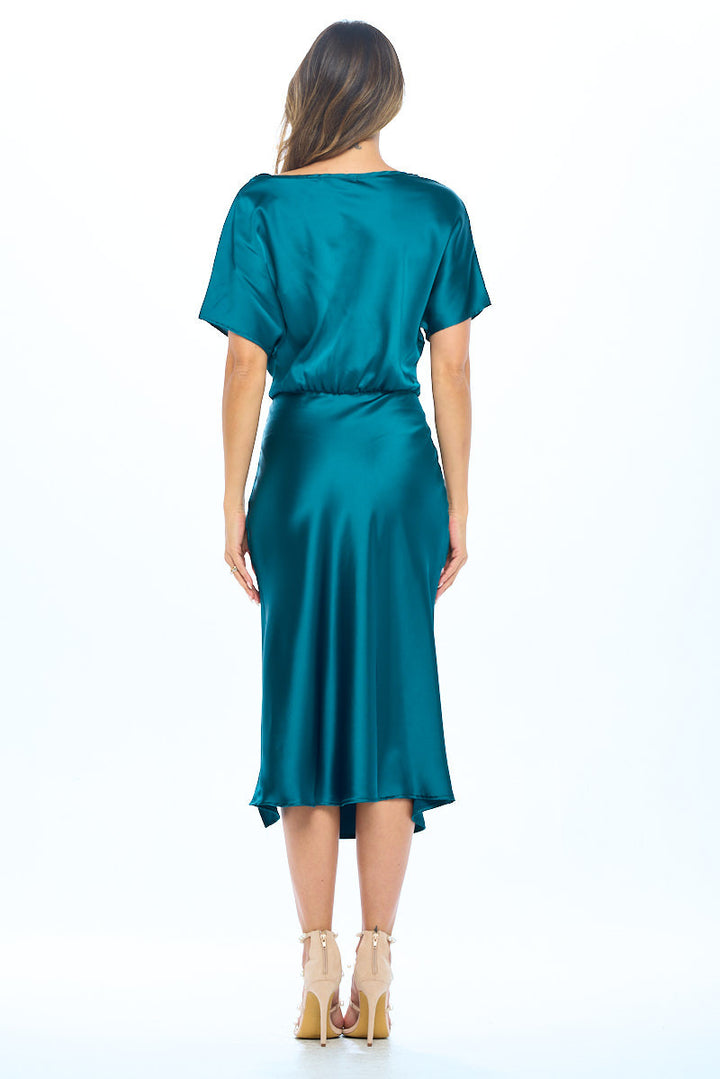 Satin Stretch Print Dress with Slit-4