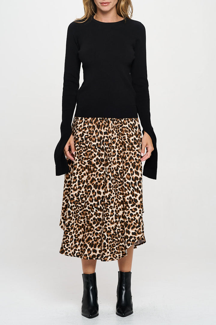Rib Knit Round neck Sweater with Open Long Sleeve-1