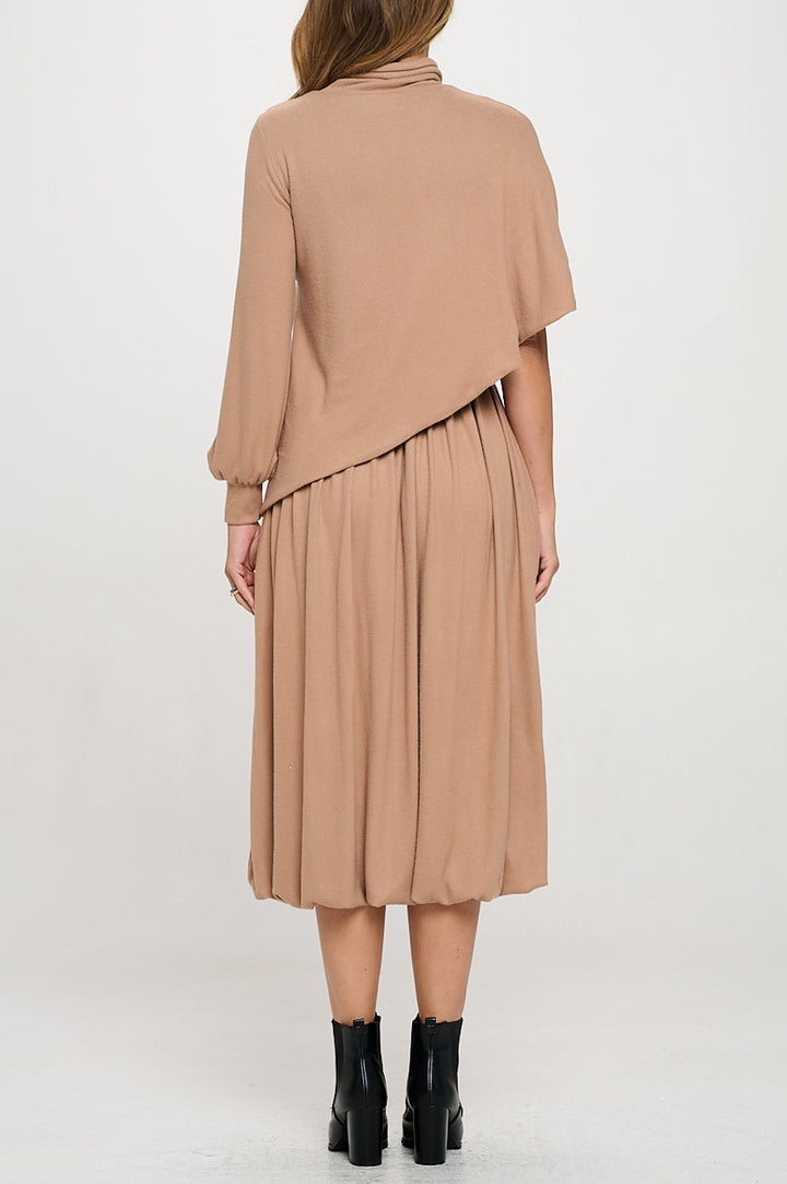 Made in USA Knit Asymmetrical One Sleeve Mock neck Top-4