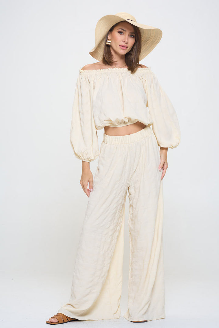 Textured Off the Shoulder Top with Balloon Sleeve-5