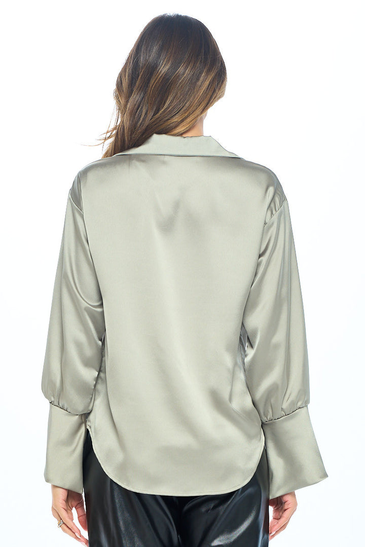 Satin Collared Cowl neck Top with Split Cuff-2