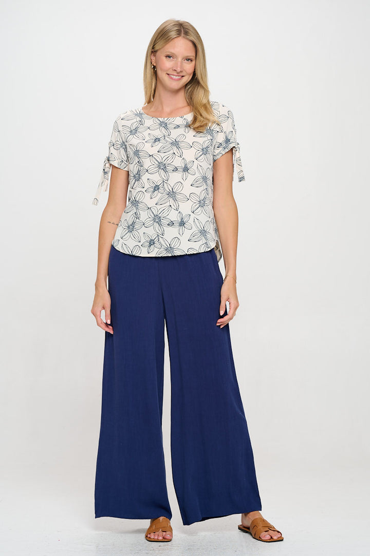 Floral Print Short Sleeve Top with Tie Sleeve-4