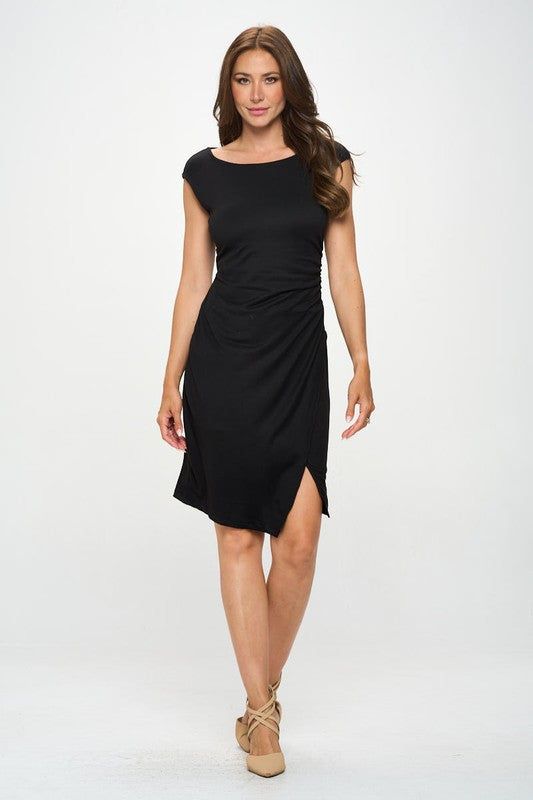 Brushed Knit Short Sleeve Bodycon Dress with Slit-1