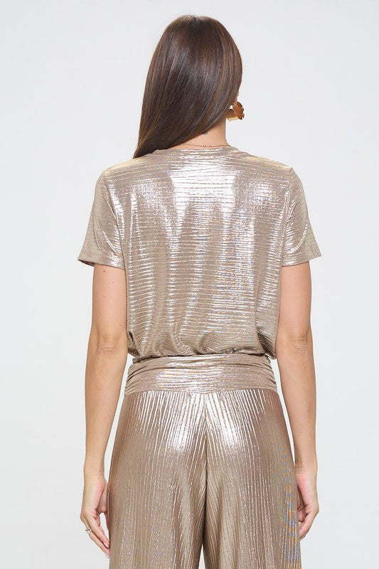 Metallic Textured Short Sleeve Top-4