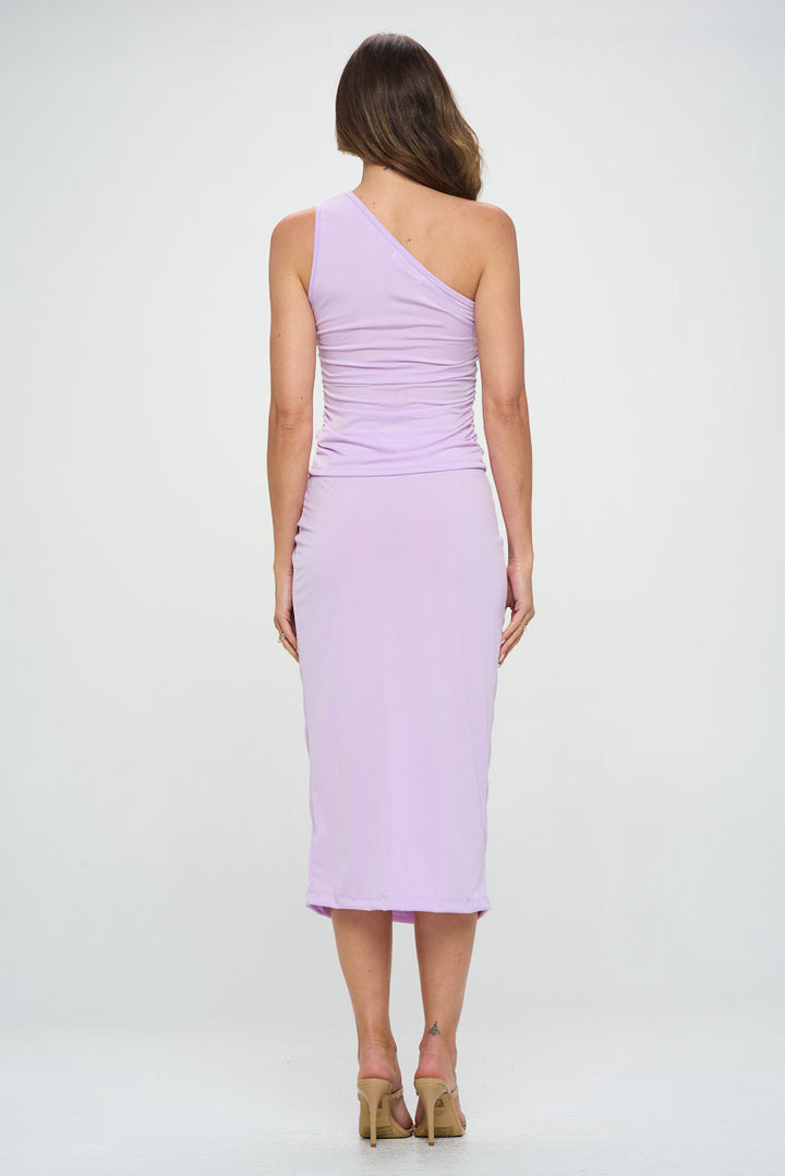 Solid Knit One Shoulder Ruched Top-4