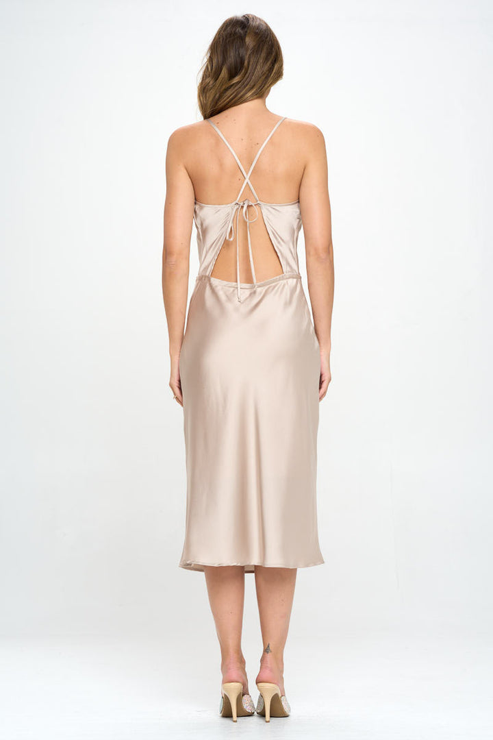 Satin Bias Midi Dress with Criss Cross Back-4
