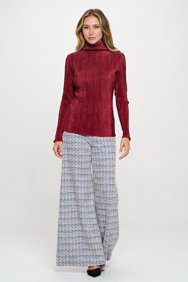 Plisse Long Sleeve Mock Neck Top-5