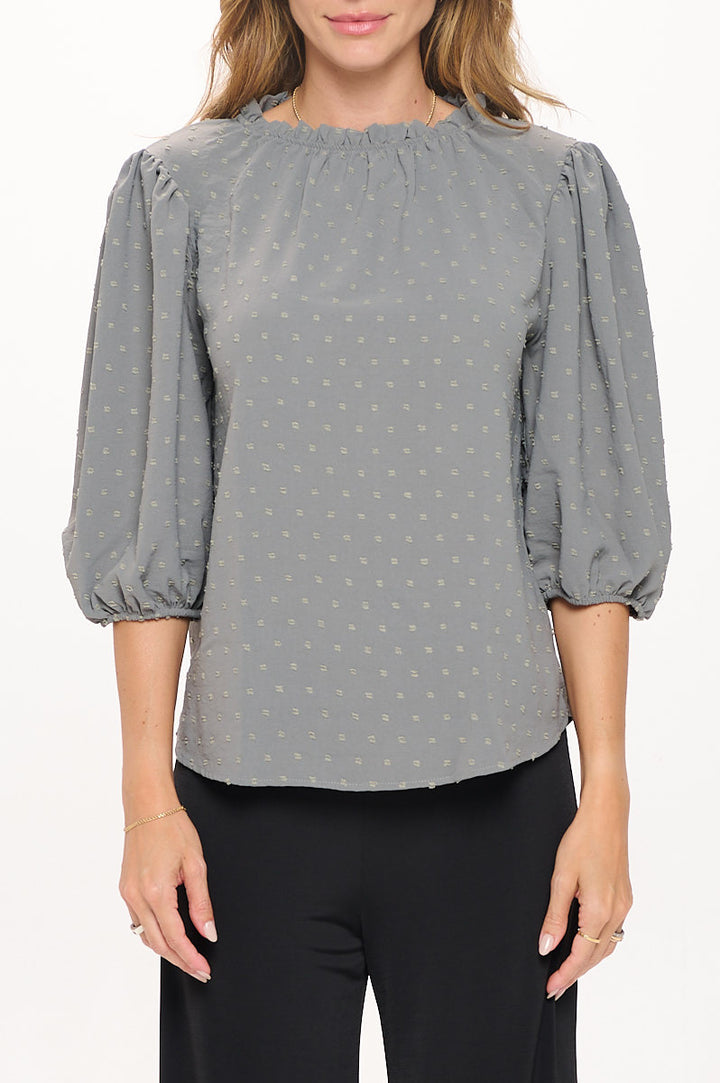 Textured Puff Sleeve Top with Smock neck-1