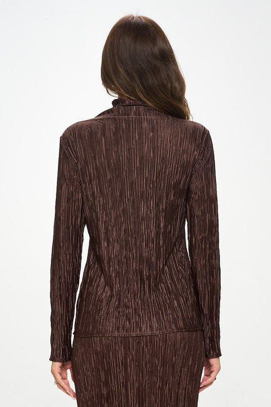 Plisse Long Sleeve Mock Neck Top-3
