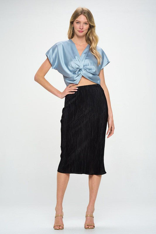Satin Short Sleeve Top with Front Twist-3