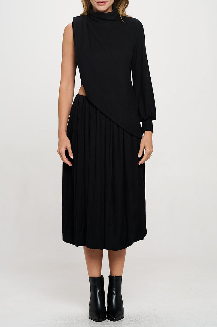 Knit Asymmetrical One Sleeve Mock neck Top-2