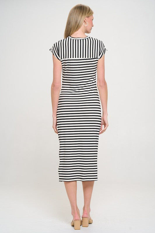 Striped Knit Bodycon Midi Dress with Front Tie and Slit-4