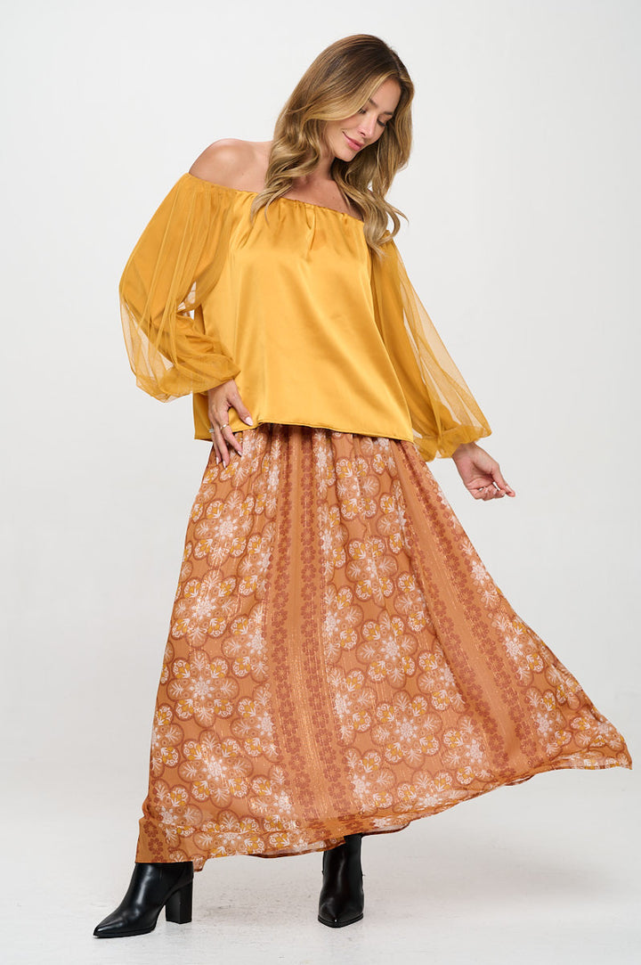 Solid Satin Front Versatile Top with Puff Sheer Sleeve-4