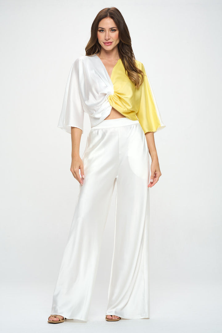 Stretch Satin Pants w/ Elastic Waist and Pockets-4