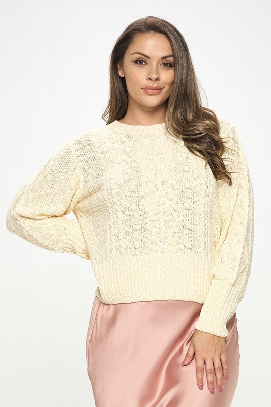 Knit Round neck Pullover Sweater with Braid Detail-0