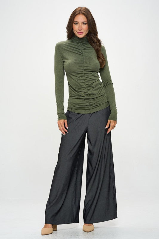 Knit Long Sleeve Mock neck Top with Scrunched Detail-4
