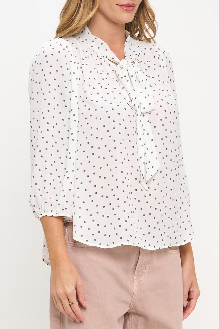 Polka Dot Semi Sheer Top with Neck Tie-2