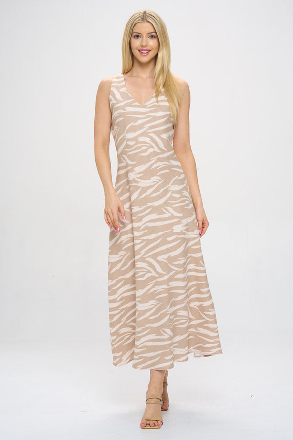 Abstract Print V neck Maxi Sleeveless Dress-0