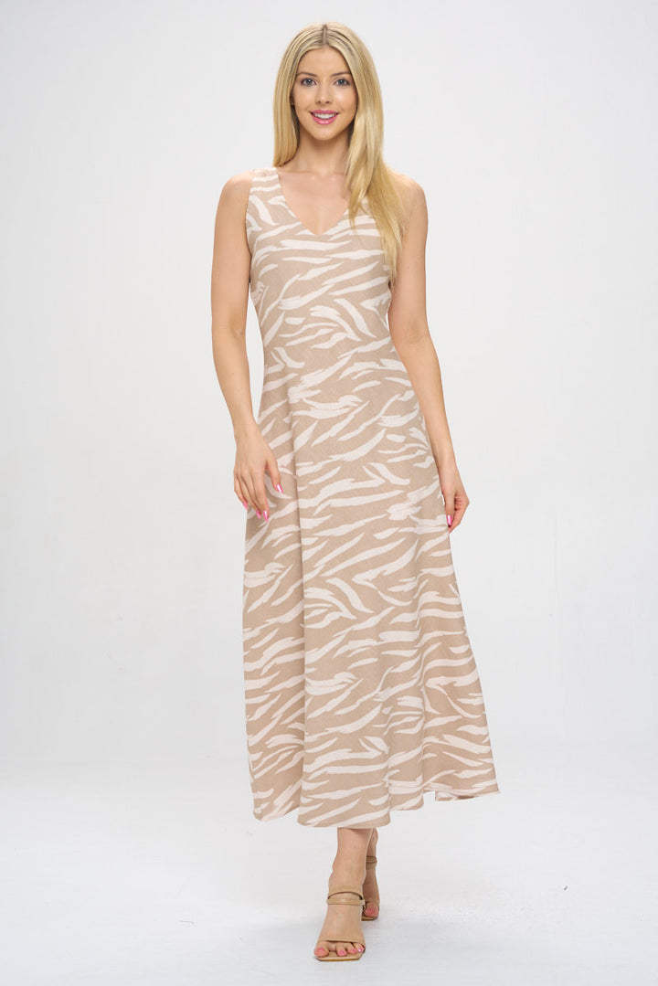 Abstract Print V neck Maxi Sleeveless Dress-0
