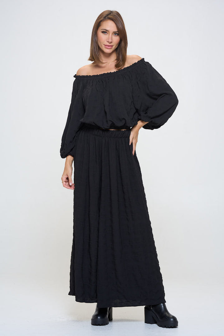 Textured Off the Shoulder Top with Balloon Sleeve-1