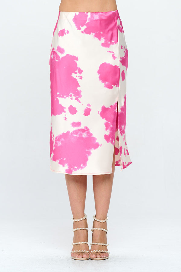 Cow Print Satin Midi Skirt with Slit-0
