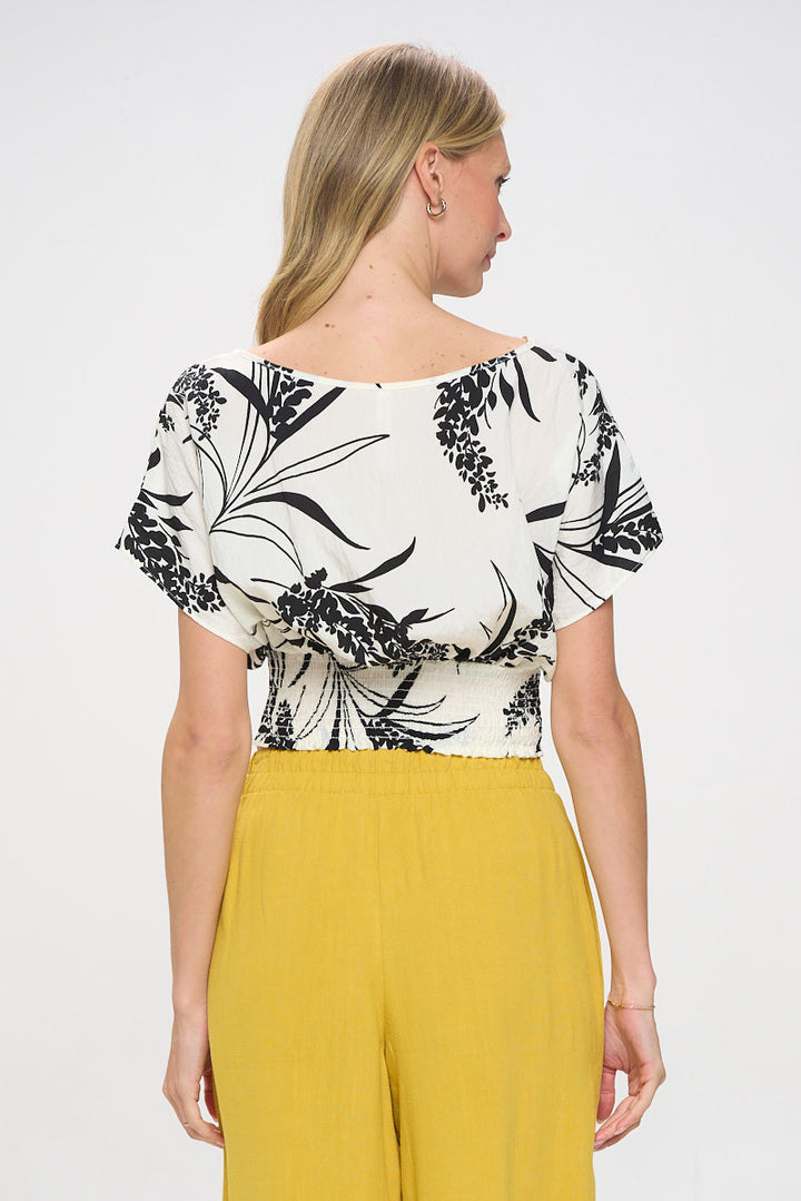 Floral Print Flowy Short Sleeve Top with Smock Bottom-3