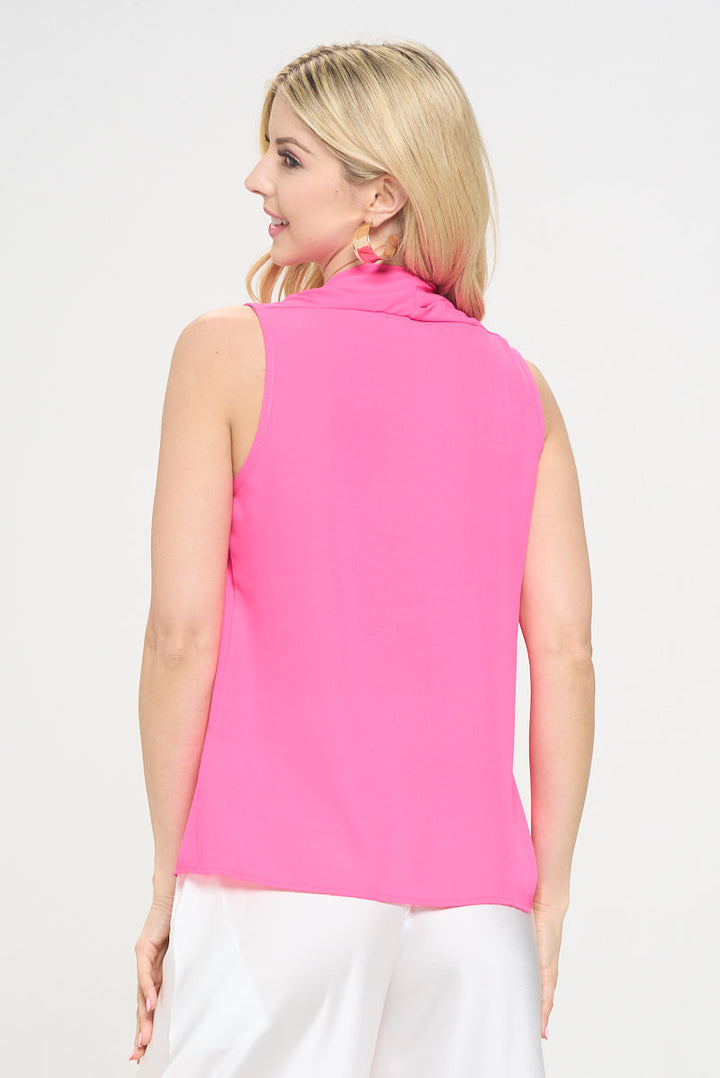 Solid V neck Top with Drape Neckline-3