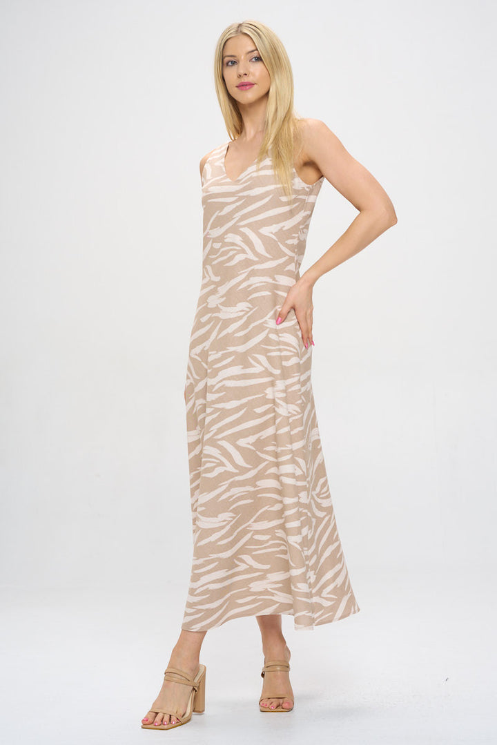 Abstract Print V neck Maxi Sleeveless Dress-2