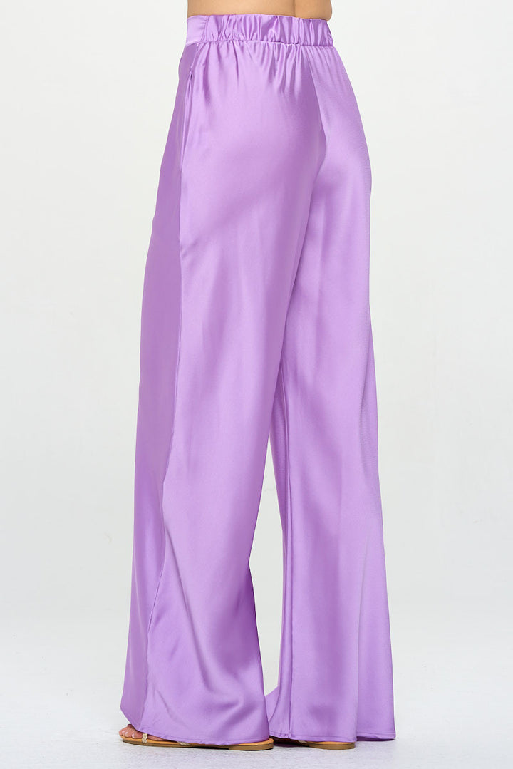 Stretch Satin Pants w/ Elastic Waist and Pockets-2