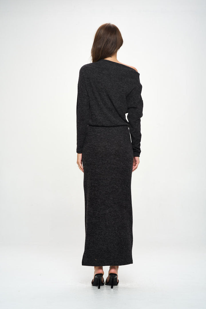 Knit Charcoal Maxi Dress with Dolman Sleeve-4