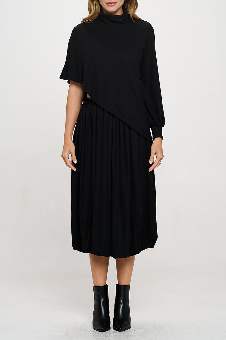 Knit Asymmetrical One Sleeve Mock neck Top-4