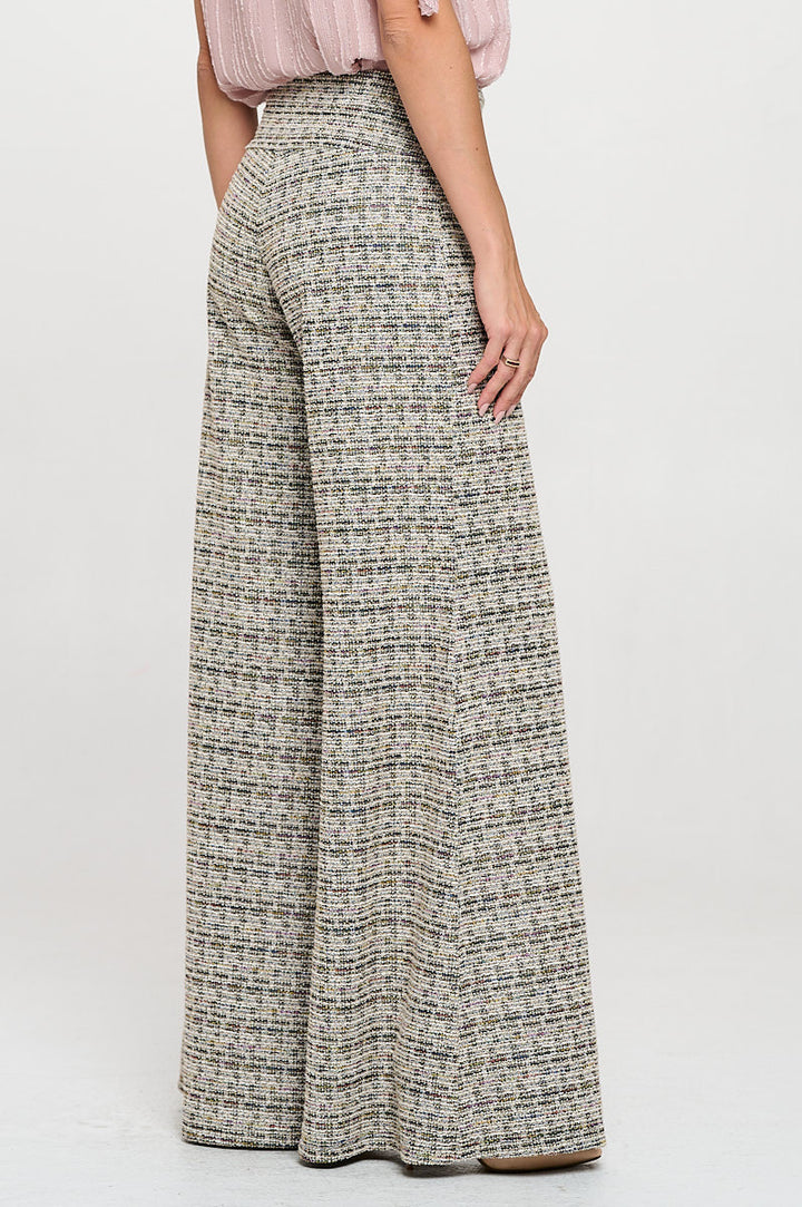 Plaid Tweed Knit with Wide Leg Pants-2
