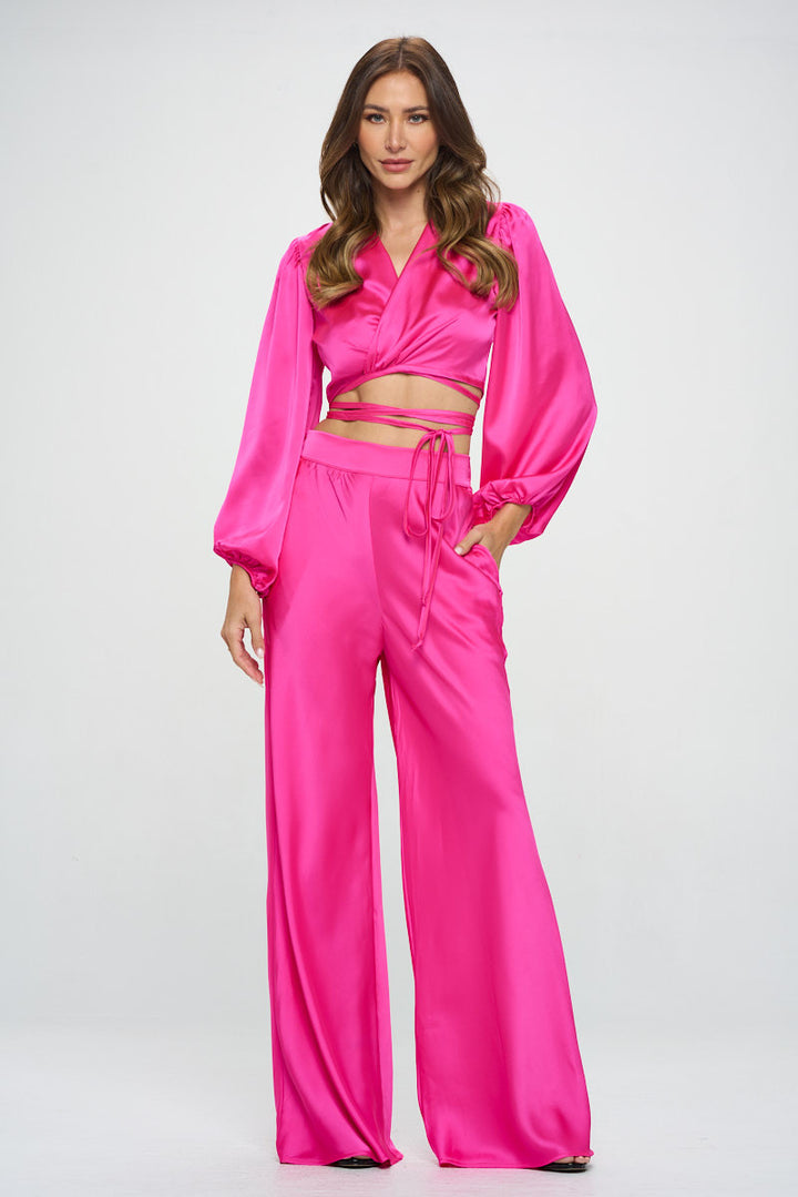 Silky Satin Wrap Crop Top with Tie-2