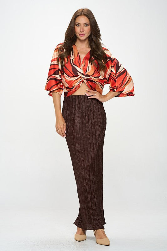 Multi Print Satin Mid Sleeve Top with Front Twist-4