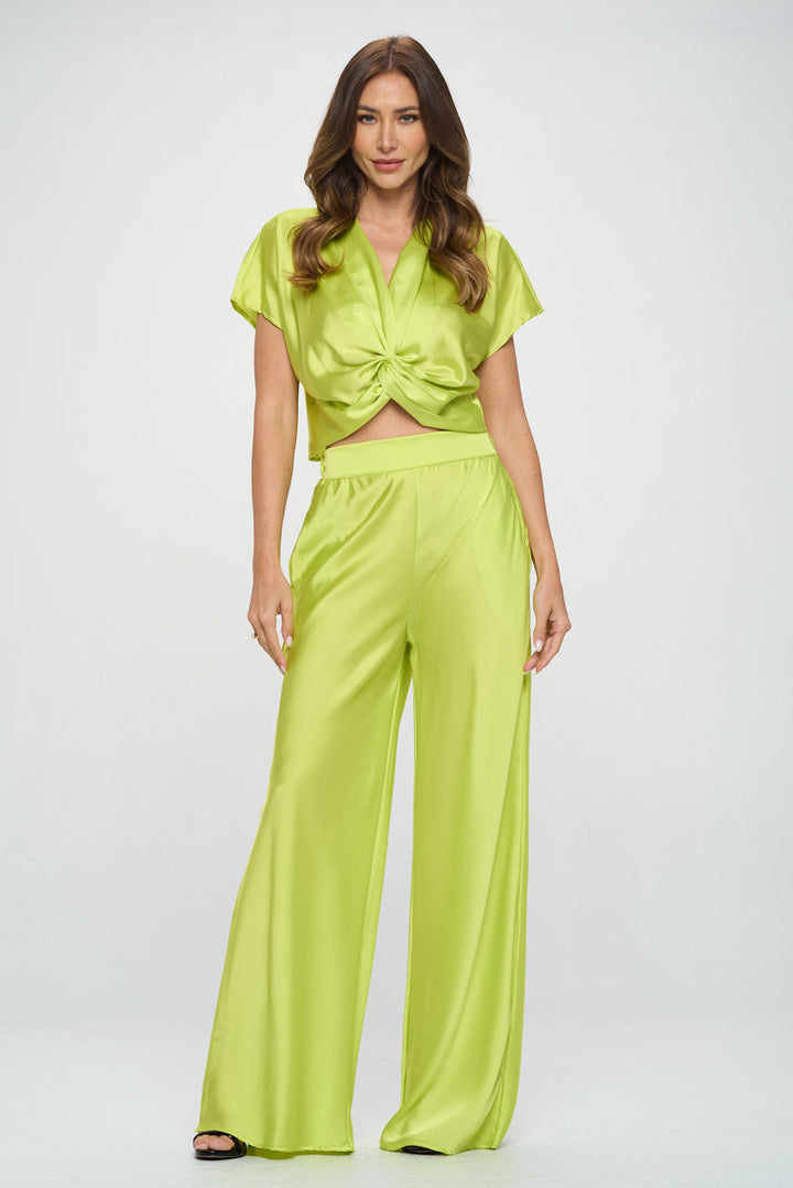 Satin Short Sleeve Top with Front Twist-4