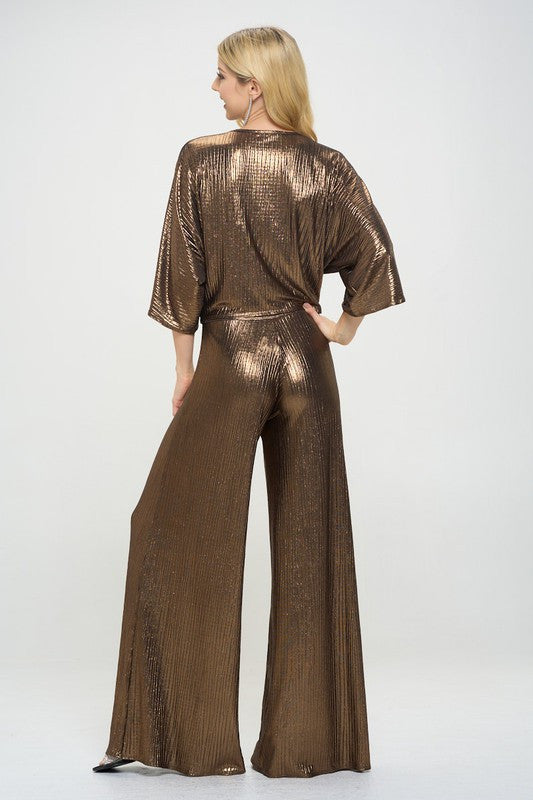 Metallic Print Short Sleeve Top with Front Twist-4