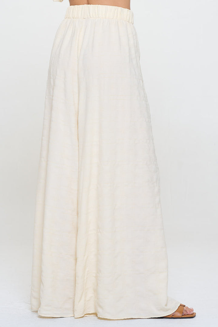 Textured Wide Leg Pants with Elastic Waistband-1