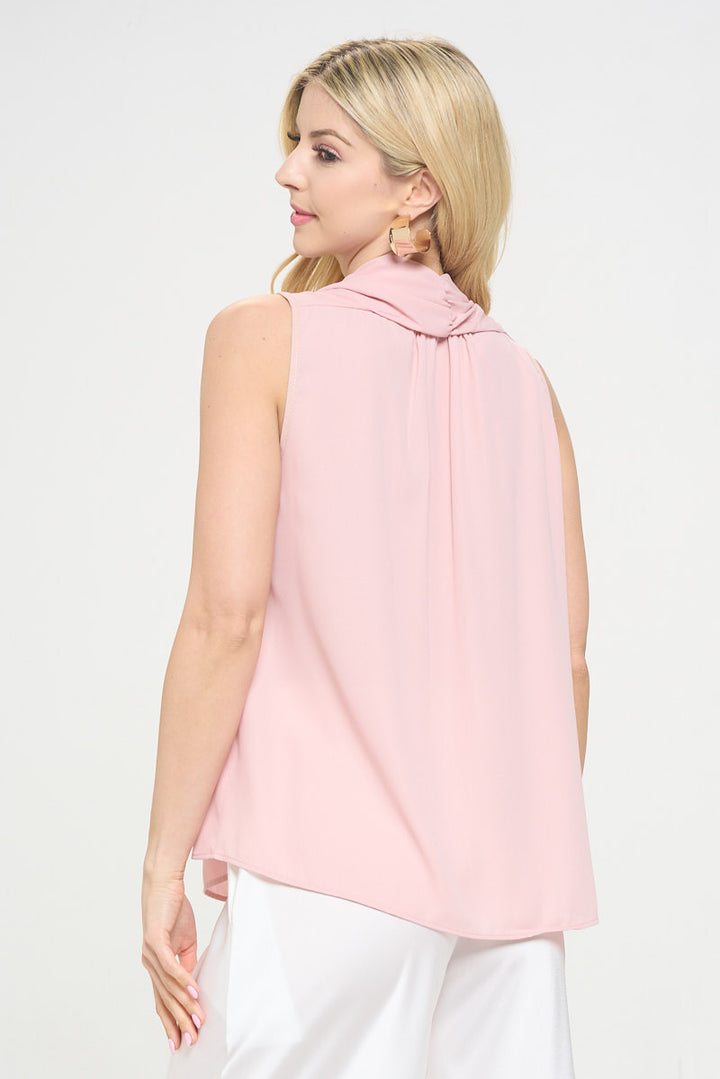 Solid V neck Top with Drape Neckline-3