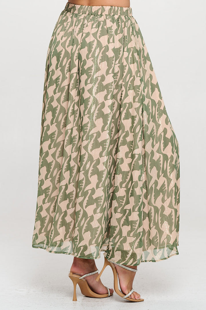 Print Sheer Maxi Skirt with Lining and Elastic Waist-1