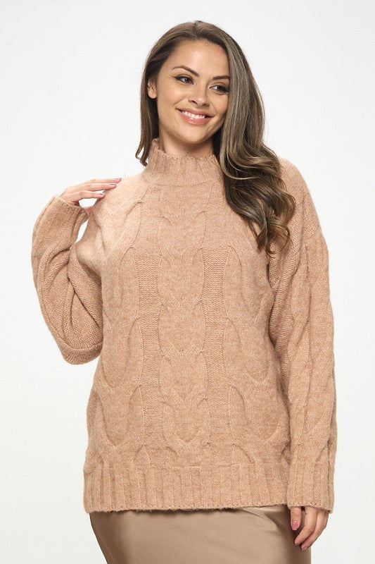 Turtleneck Long Sleeve Sweater with Braid Detail-1