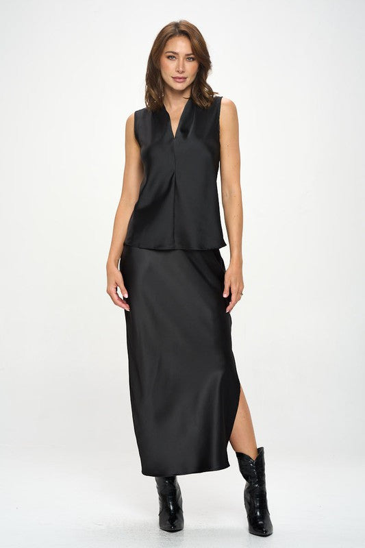 Silky Satin Vibrant V neck Sleeveless Top-2